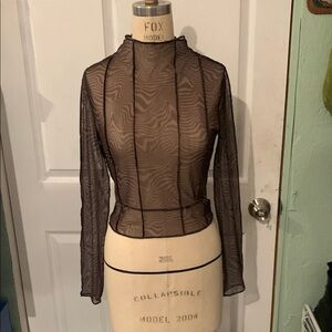 Sheer Black Long Sleeve psychedelic print Top